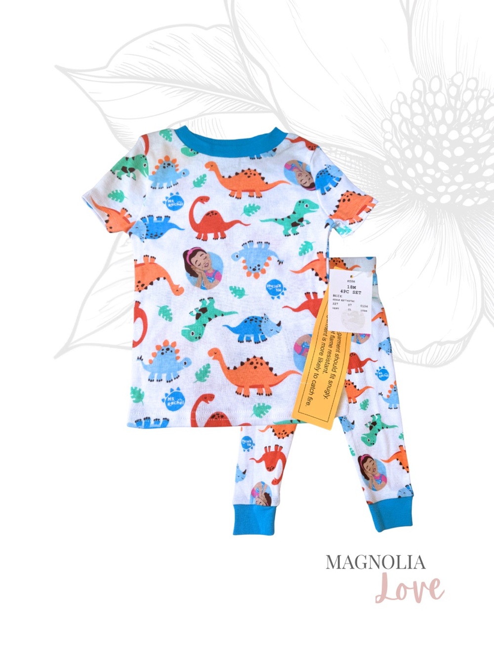 💝 Ms Rachel Colorful Dinosaur Print Kids Pajama Set Dino Girls Boys Unisex 18M